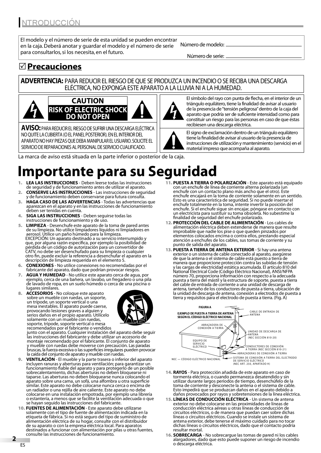 Emerson SLC195EM8 2 owner manual Introducción, Precauciones, Número de serie 