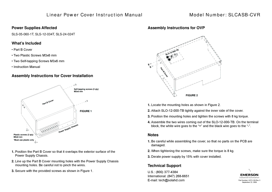 Emerson SLCASA-CVR instruction manual Model Number SLCASB-CVR 