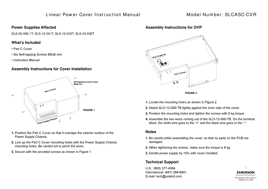 Emerson SLCASA-CVR instruction manual Model Number SLCASC-CVR 