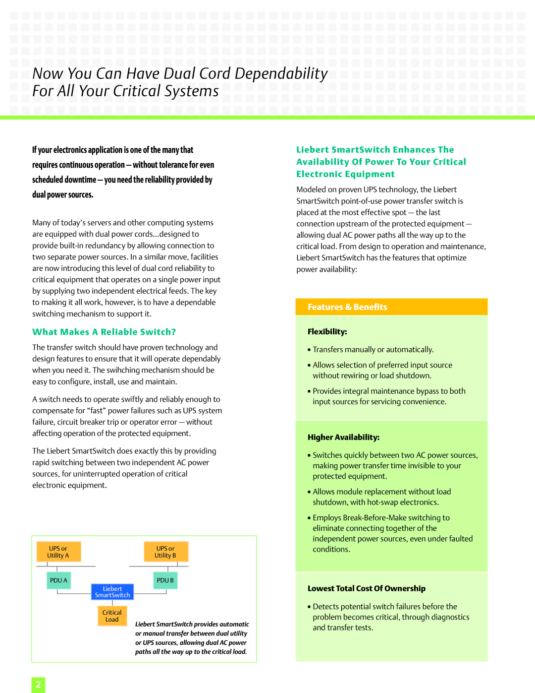 Emerson SmartSwitch manual What Makes a Reliable Switch?, Flexibility, Higher Availability, Lowest Total Cost Of Ownership 