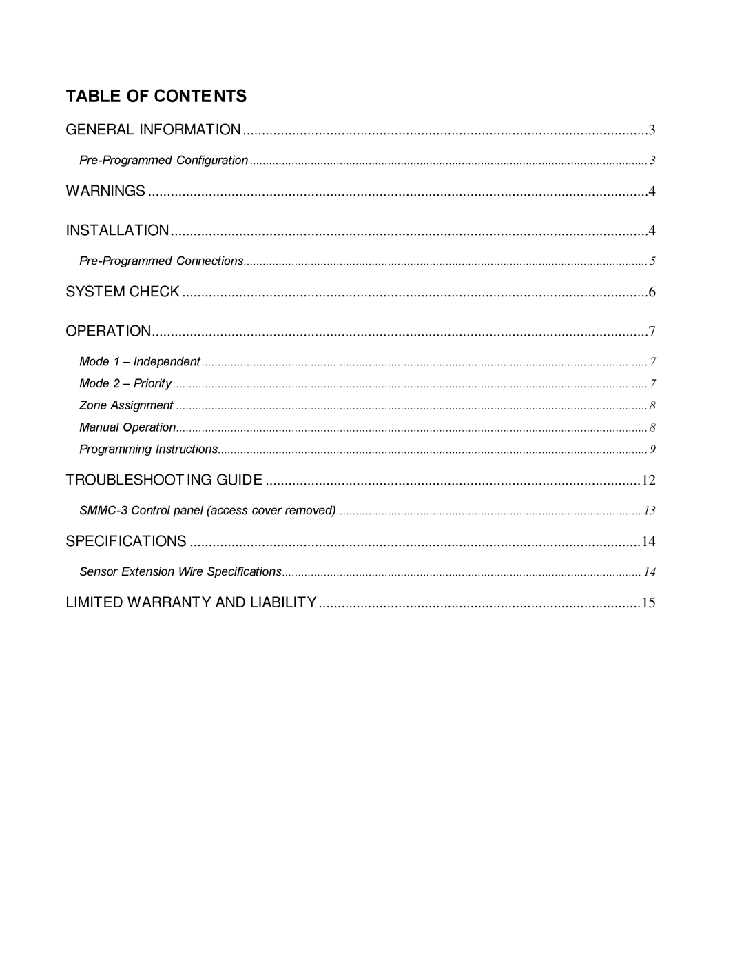 Emerson SMMC-3 manual Table of Contents 