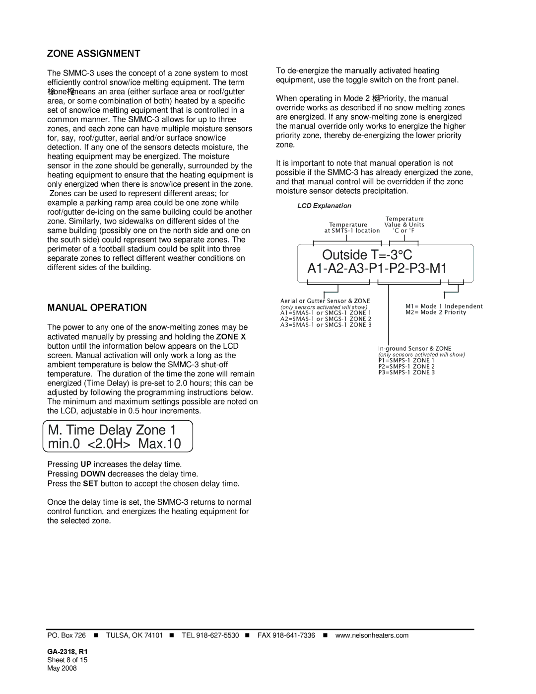 Emerson SMMC-3 Time Delay Zone 1 min.0 2.0H Max.10, Outside T=-3C A1-A2-A3-P1-P2-P3-M1, Zone Assignment, Manual Operation 