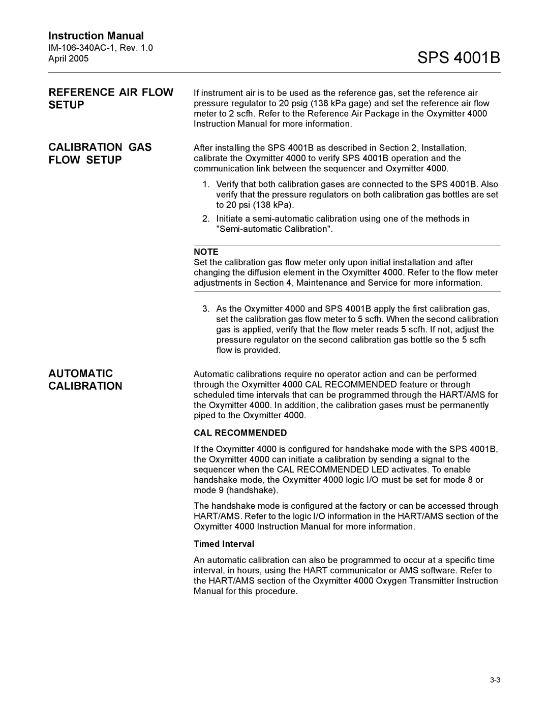 Emerson SPS 4001B instruction manual CAL Recommended, Timed Interval 