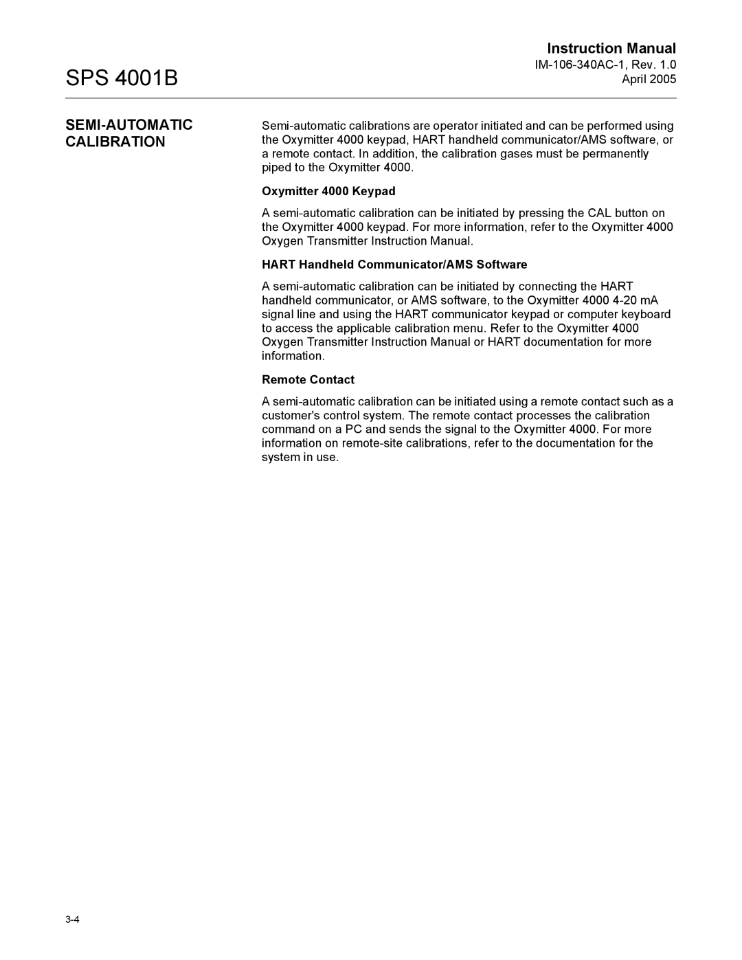 Emerson SPS 4001B instruction manual SEMI-AUTOMATIC Calibration 