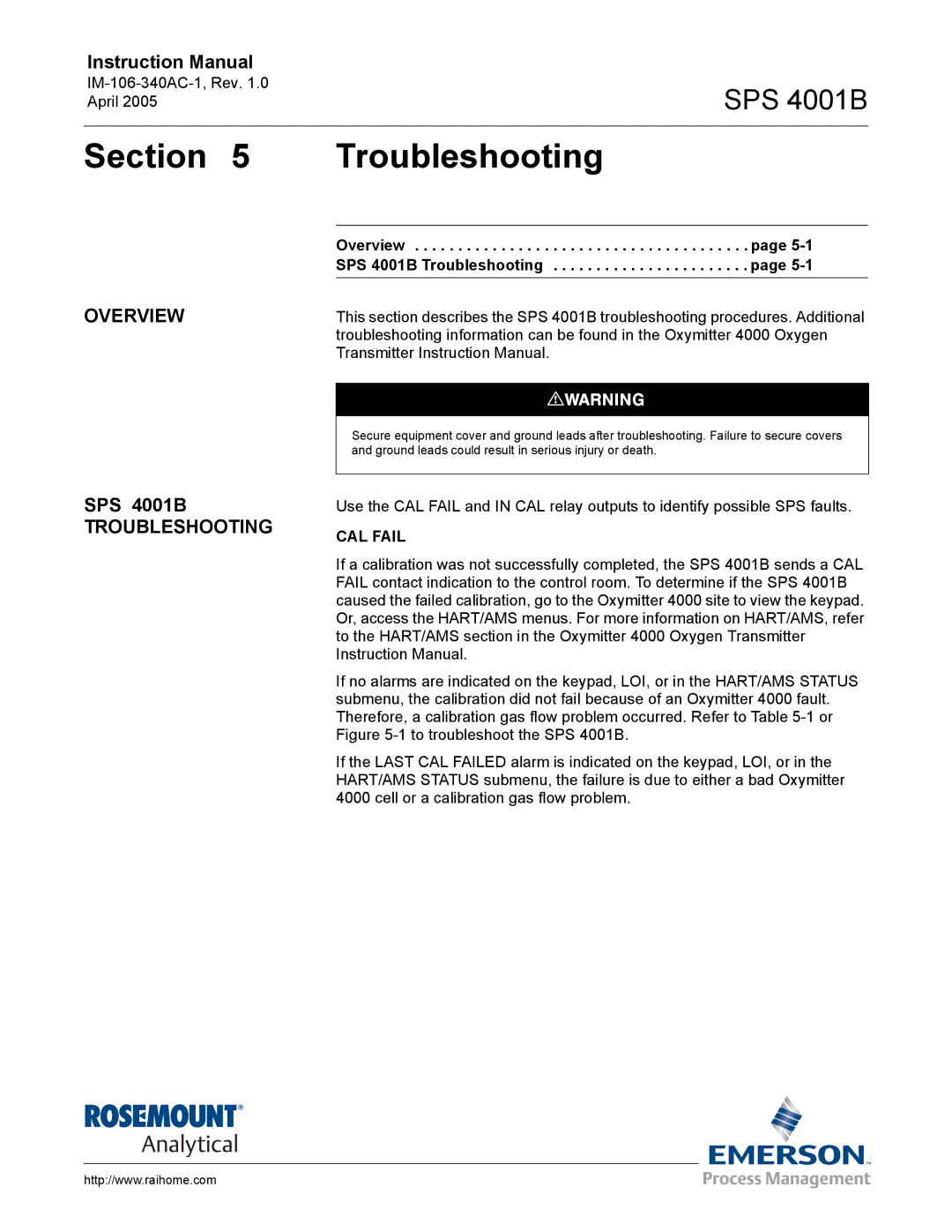 Emerson instruction manual SPS 4001B Troubleshooting 