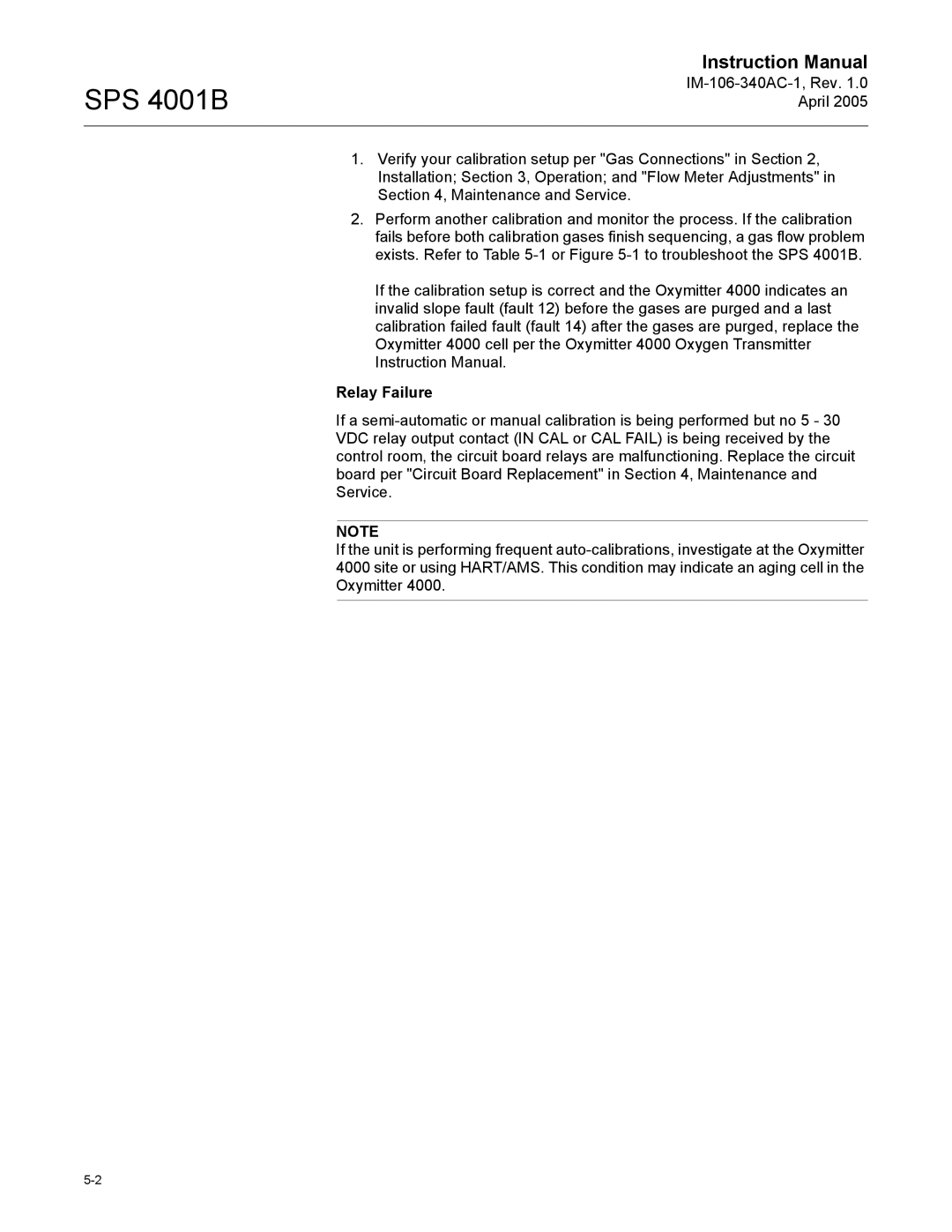 Emerson SPS 4001B instruction manual Relay Failure 