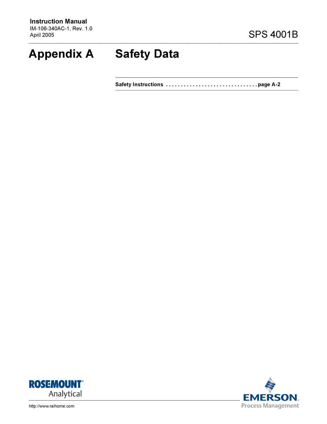 Emerson SPS 4001B instruction manual Appendix a Safety Data 