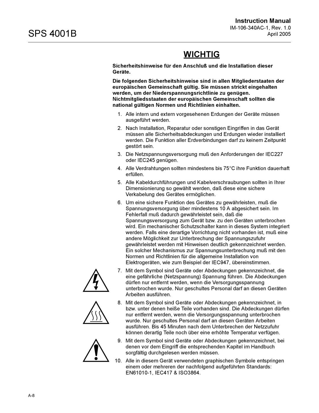 Emerson SPS 4001B instruction manual Wichtig 