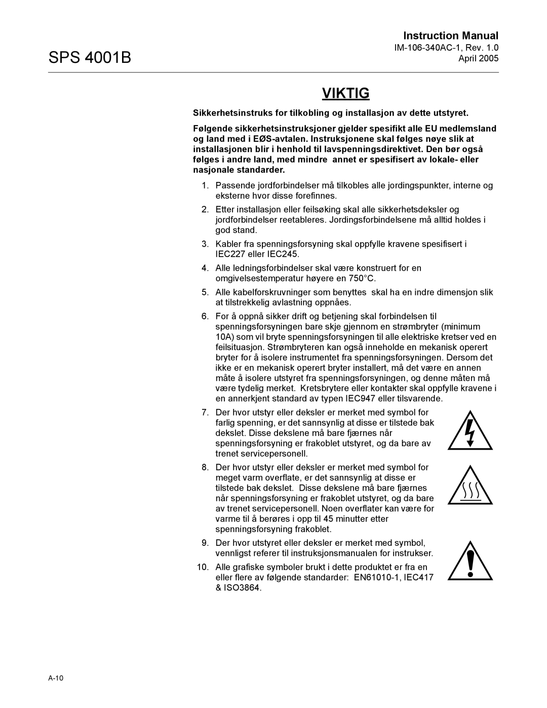 Emerson SPS 4001B instruction manual Viktig 