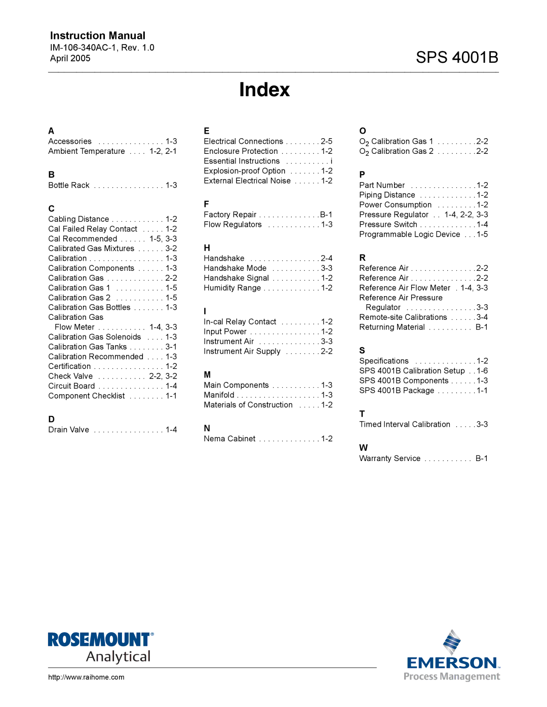 Emerson SPS 4001B instruction manual Index 