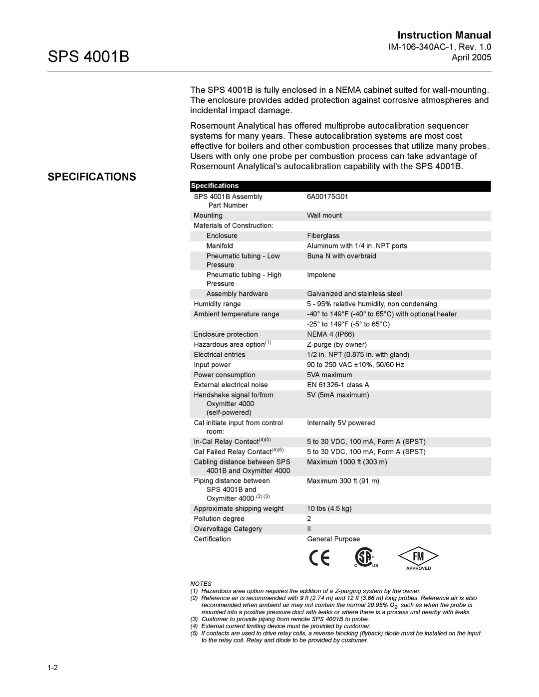 Emerson SPS 4001B instruction manual Specifications 