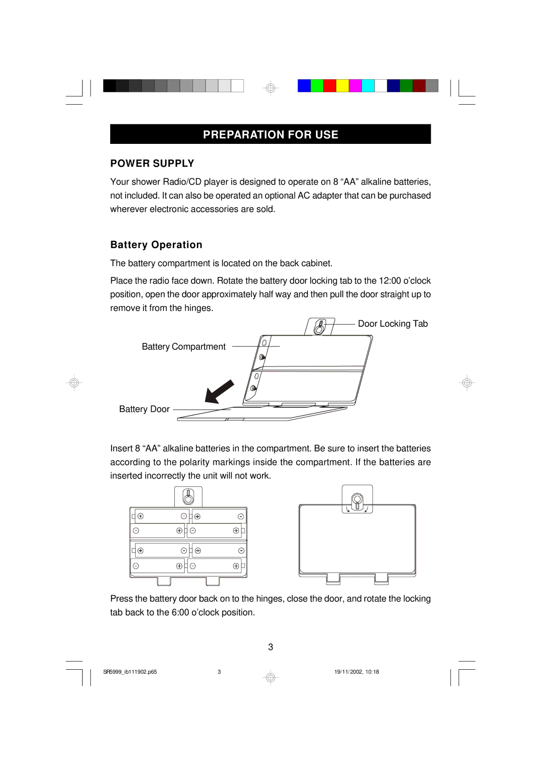 Emerson SR5999 owner manual Preparation for USE, Power Supply, Battery Operation 