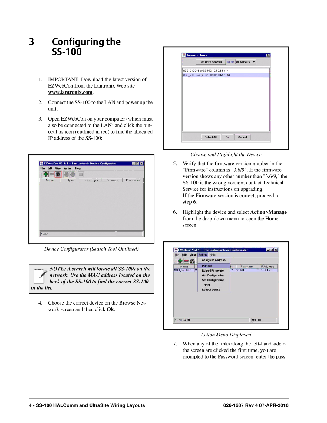 Emerson manual Configuring the SS-100, List 