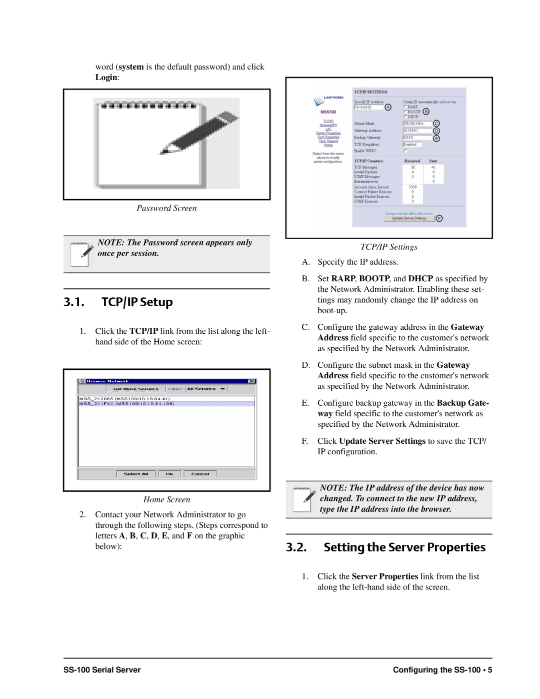 Emerson SS-100 manual TCP/IP Setup, Setting the Server Properties 