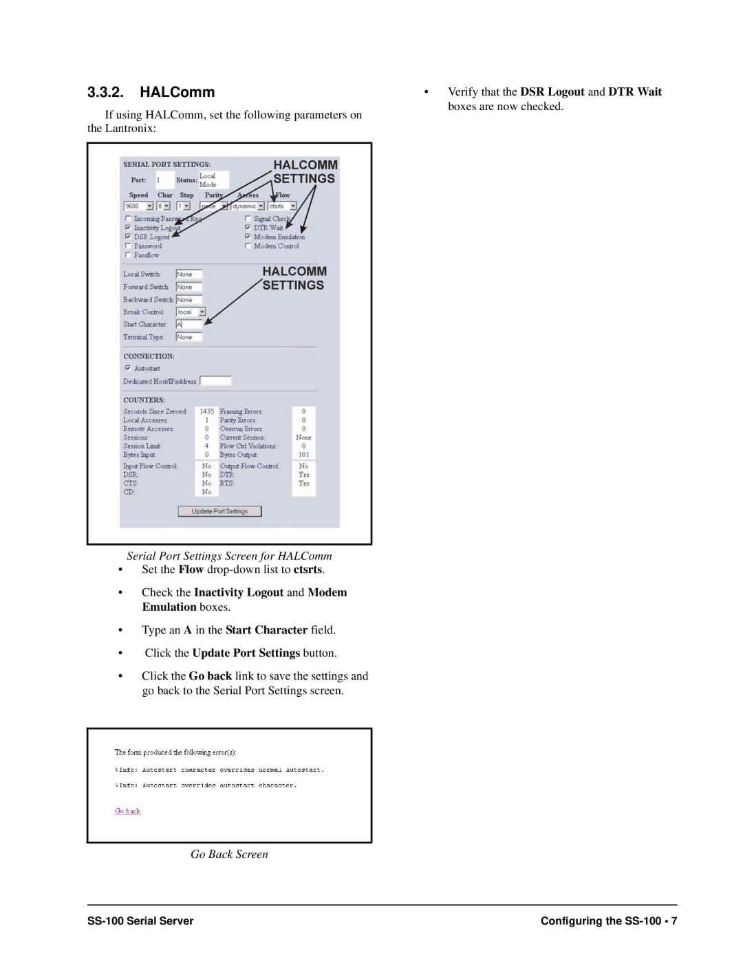 Emerson SS-100 manual HALComm, Check the Inactivity Logout and Modem Emulation boxes 