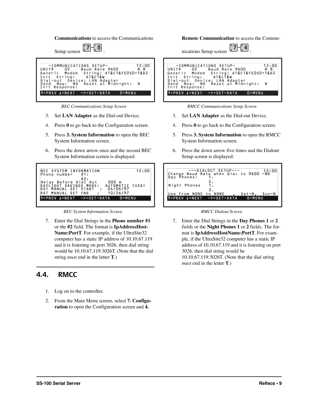 Emerson SS-100 manual Rmcc, Remote Communication to access the Commu 