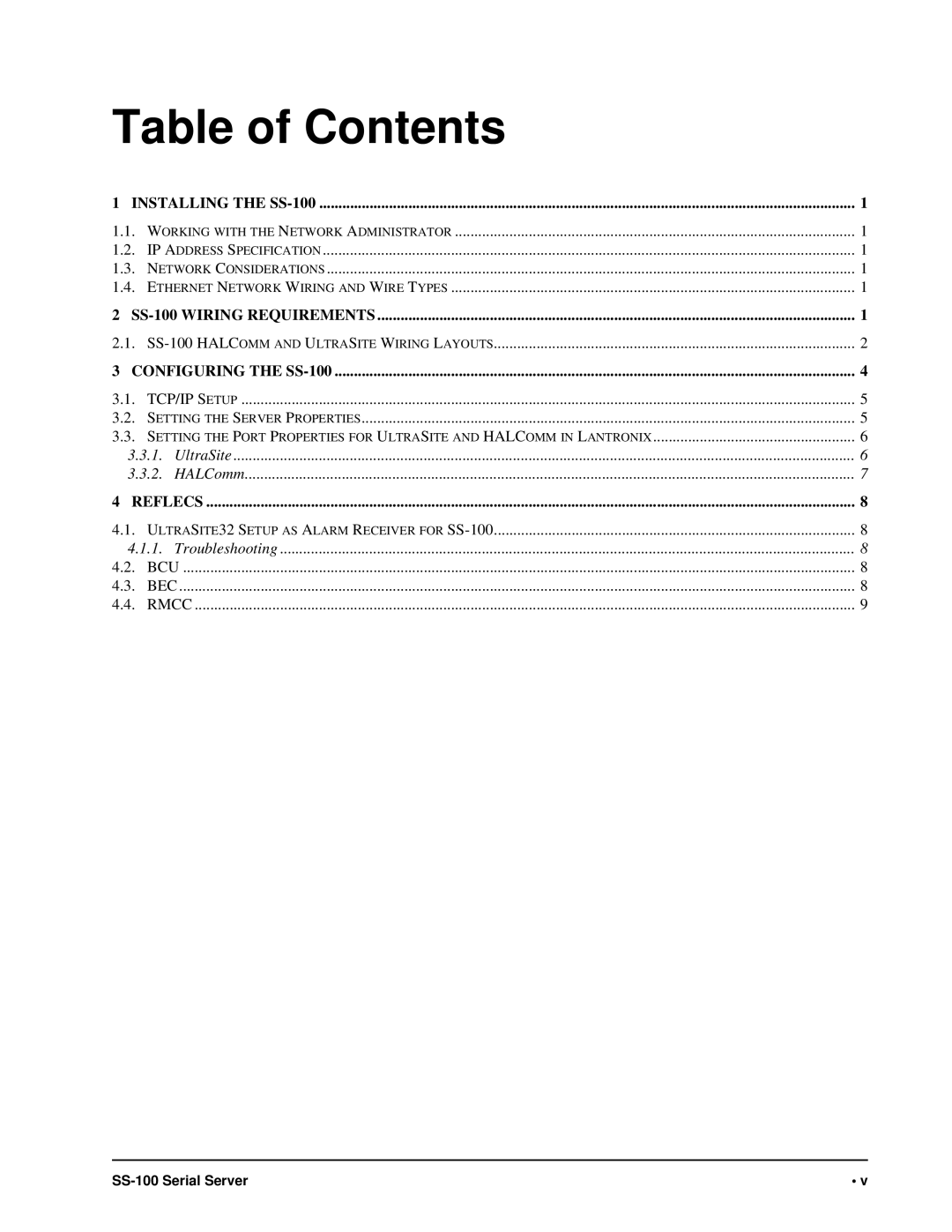 Emerson SS-100 manual Table of Contents 