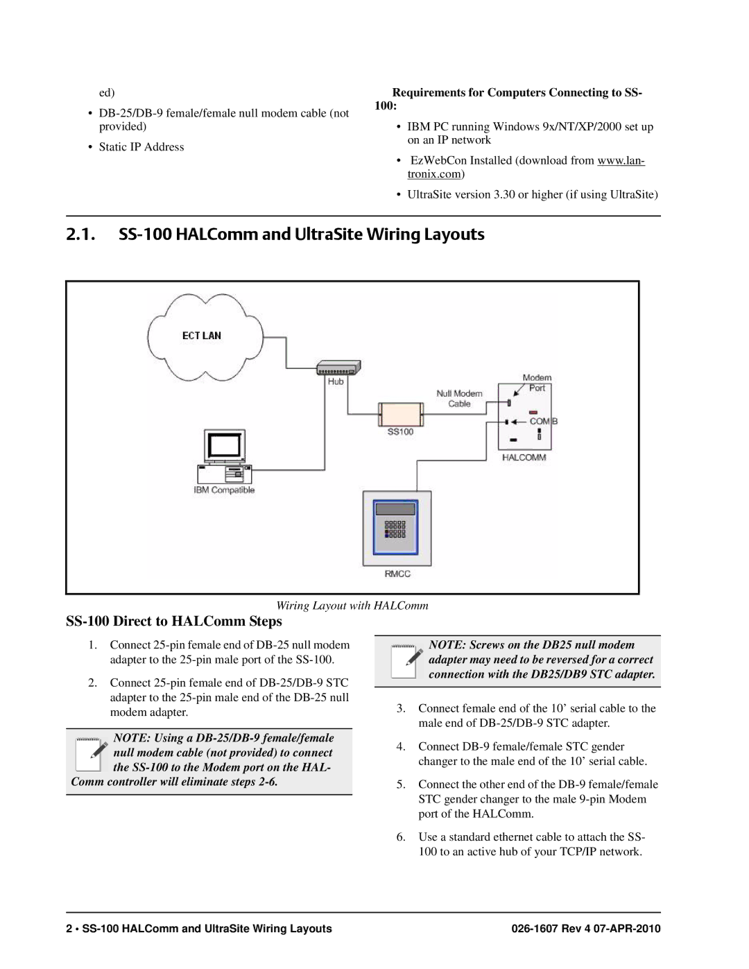 Emerson manual SS-100 HALComm and UltraSite Wiring Layouts, Requirements for Computers Connecting to SS 