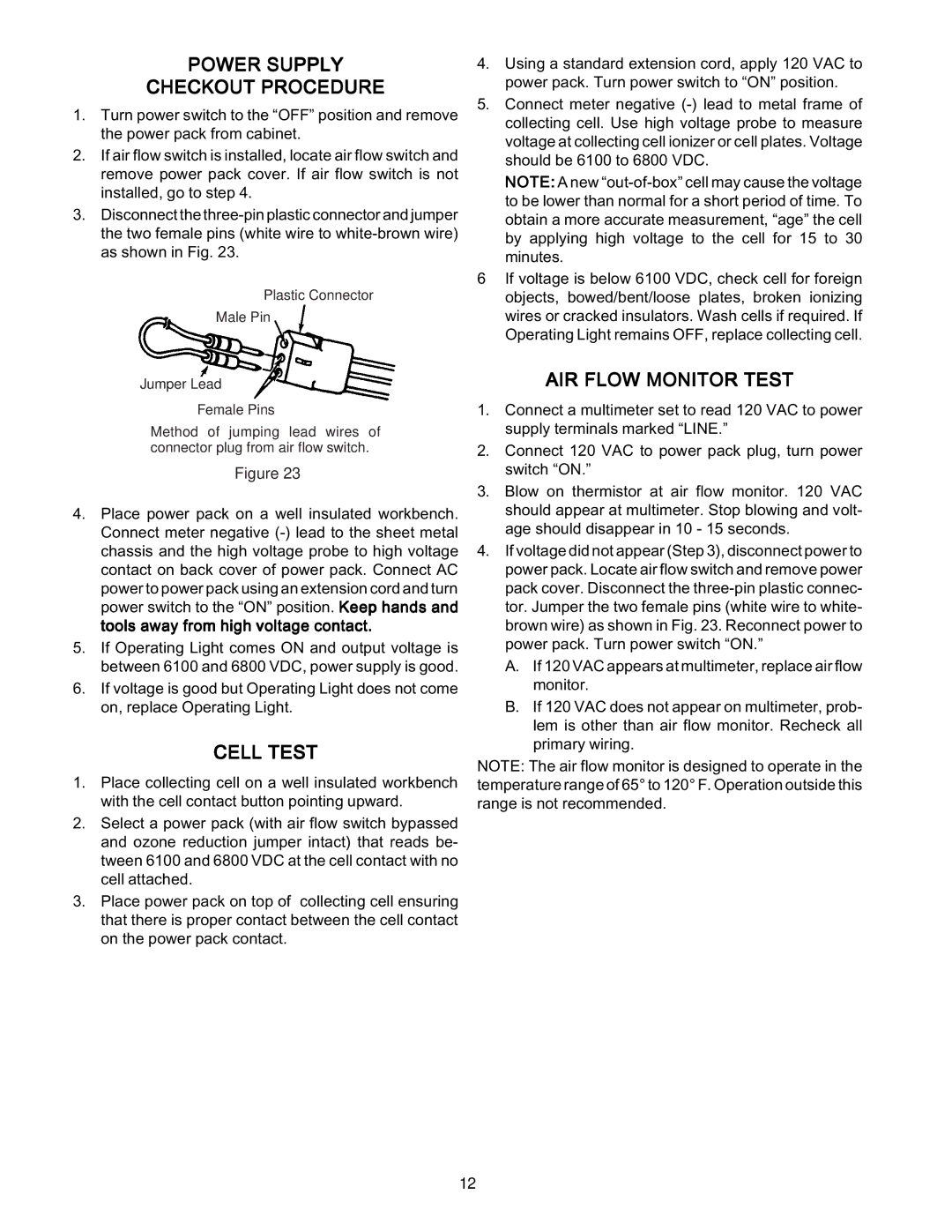 Emerson SST1000, SST2000, SST1400, SST1600 manual Power Supply Checkout Procedure, Cell Test, AIR Flow Monitor Test 