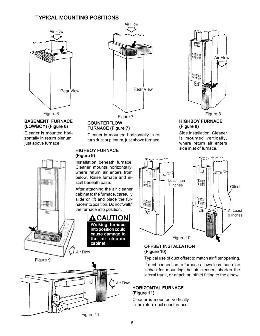 Emerson SST2000, SST1000, SST1400, SST1600 manual Typical Mounting Positions, Basement Furnace Highboy Furnace Counterflow 