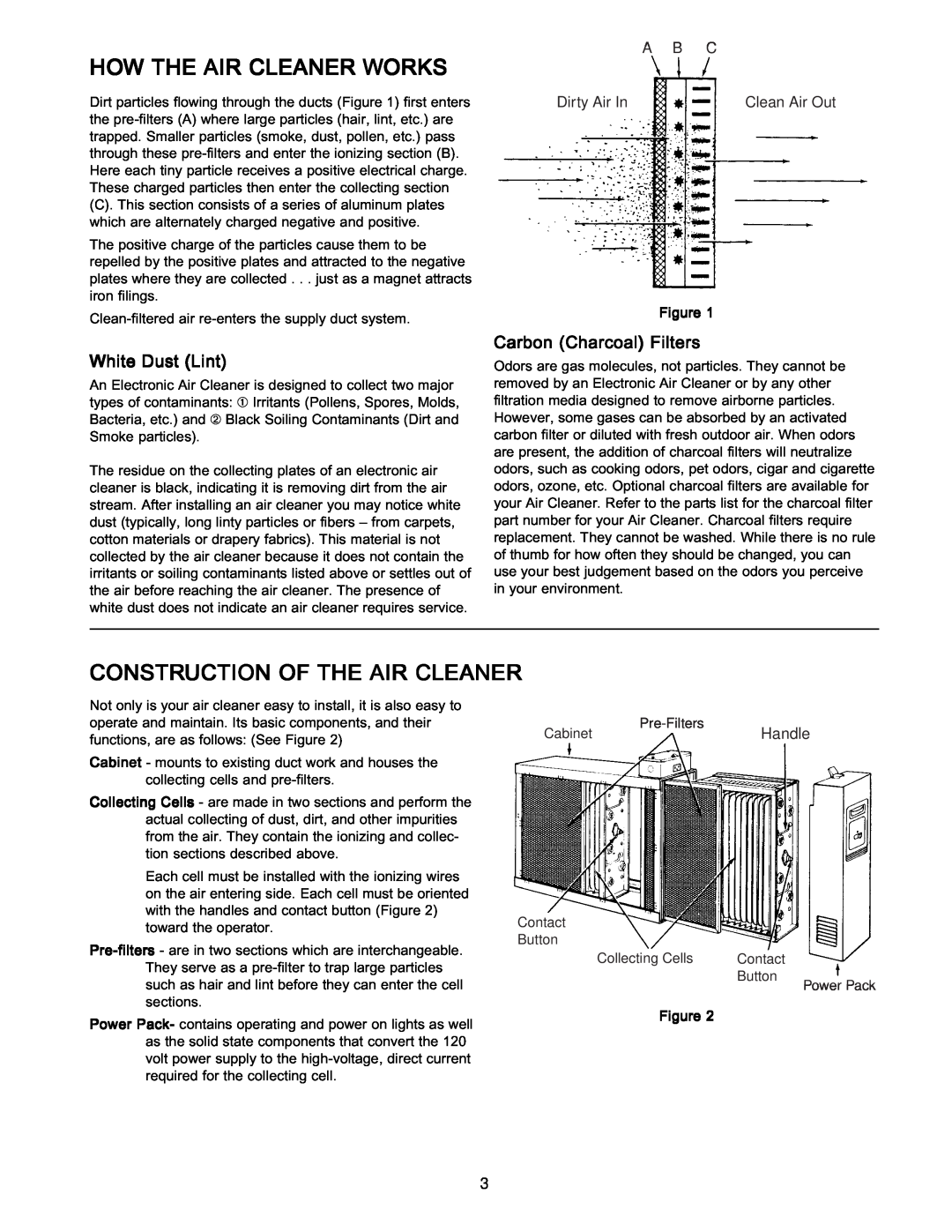Emerson SST1600 manual How The Air Cleaner Works, Construction Of The Air Cleaner, White Dust Lint, Carbon Charcoal Filters 