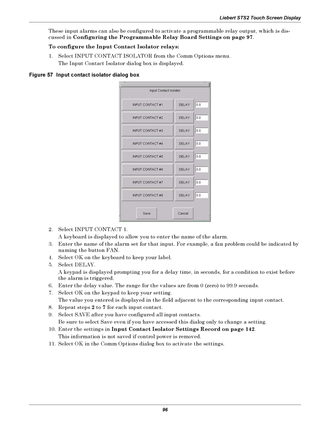 Emerson Static Transfer Switch To configure the Input Contact Isolator relays, Input contact isolator dialog box 