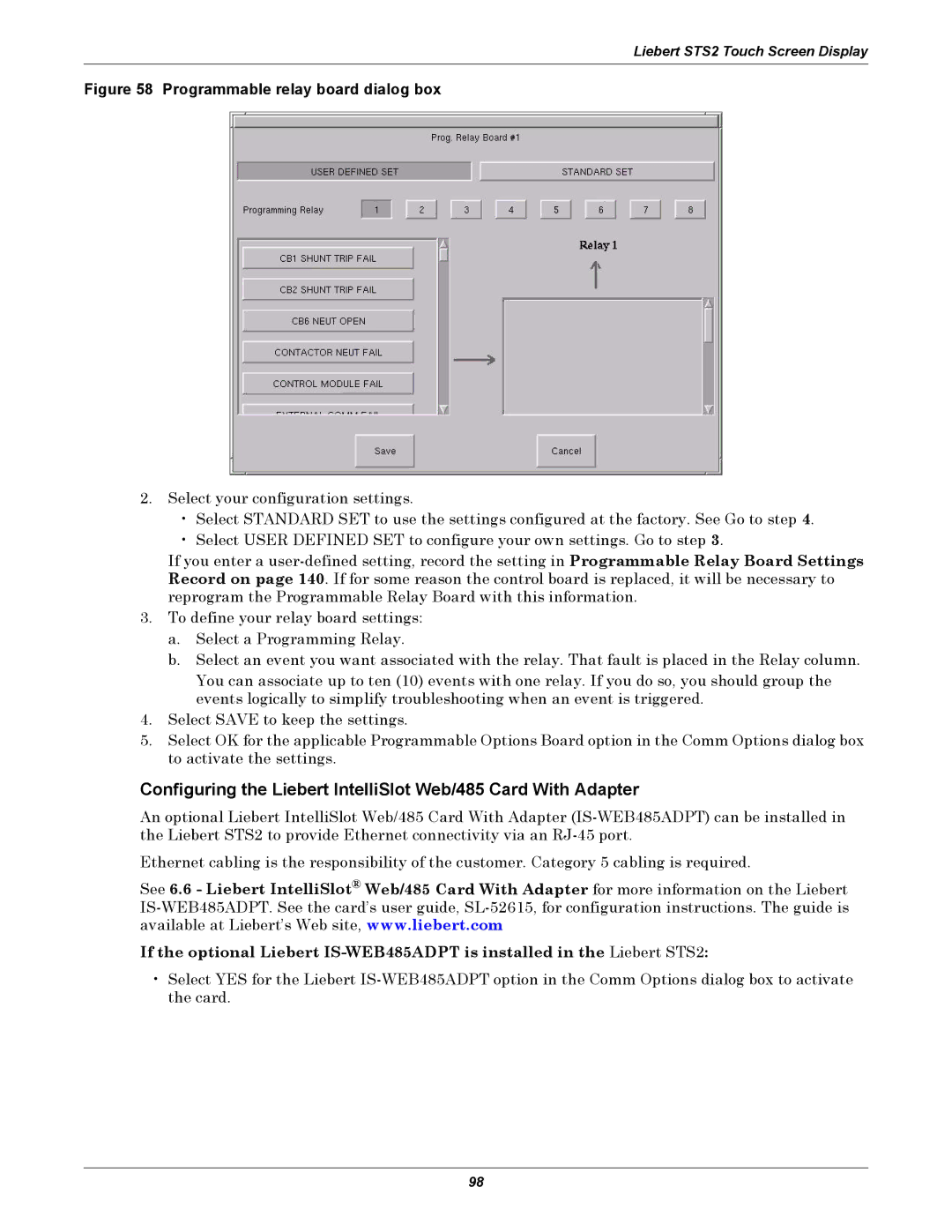 Emerson Static Transfer Switch user manual Programmable relay board dialog box 