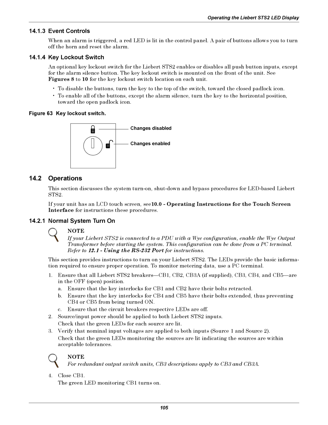 Emerson Static Transfer Switch user manual Operations, Event Controls, Key Lockout Switch, Normal System Turn On 