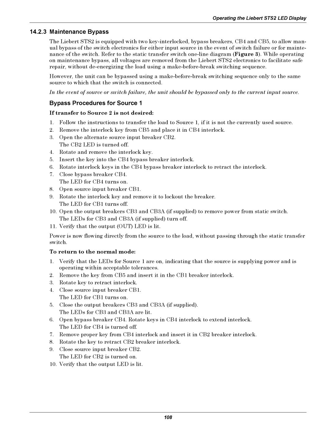 Emerson Static Transfer Switch user manual Maintenance Bypass, If transfer to Source 2 is not desired 