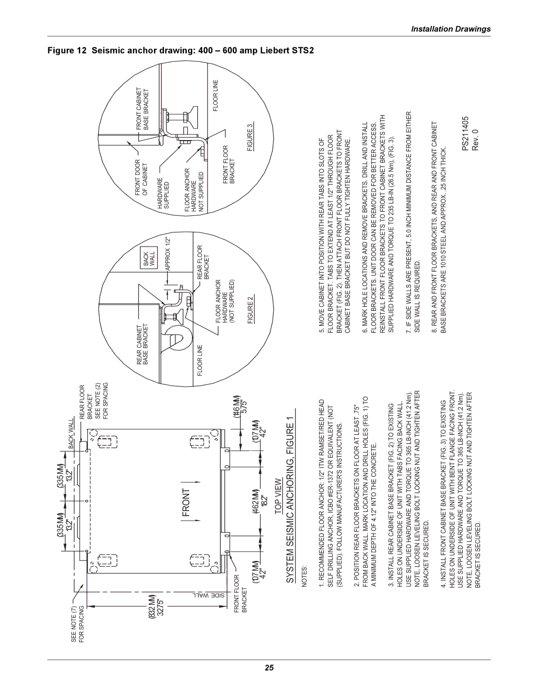 Emerson Static Transfer Switch user manual Seismic anchor drawing 400 600 amp Liebert STS2 