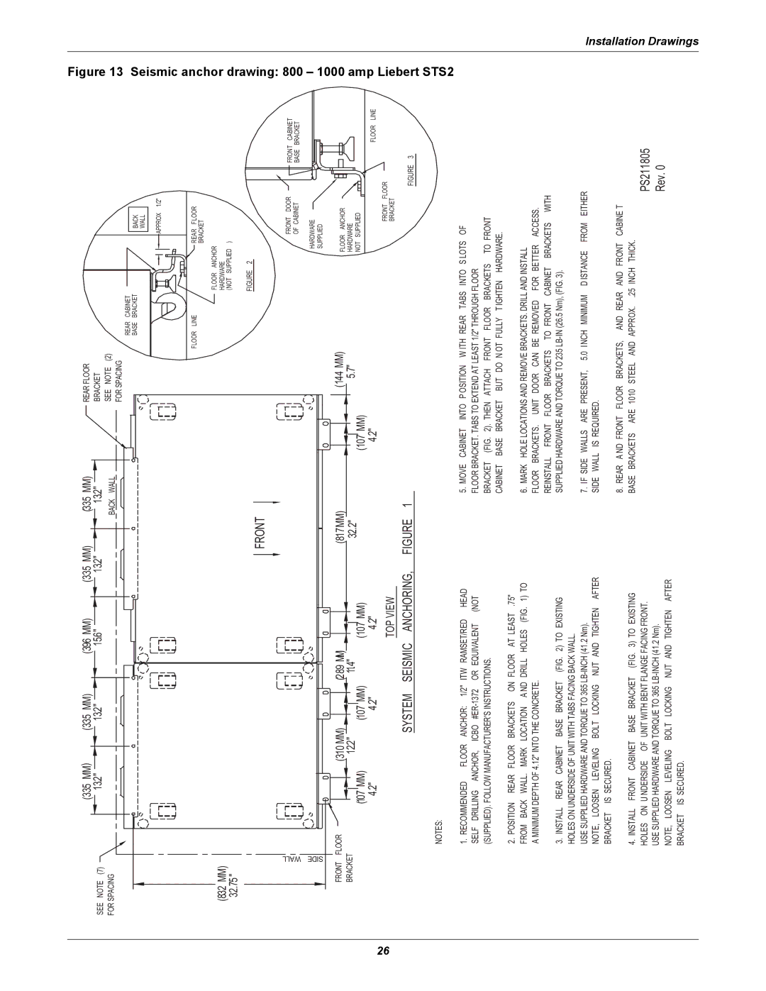 Emerson Static Transfer Switch user manual Front, System Seismic ANCHORING, Figure 