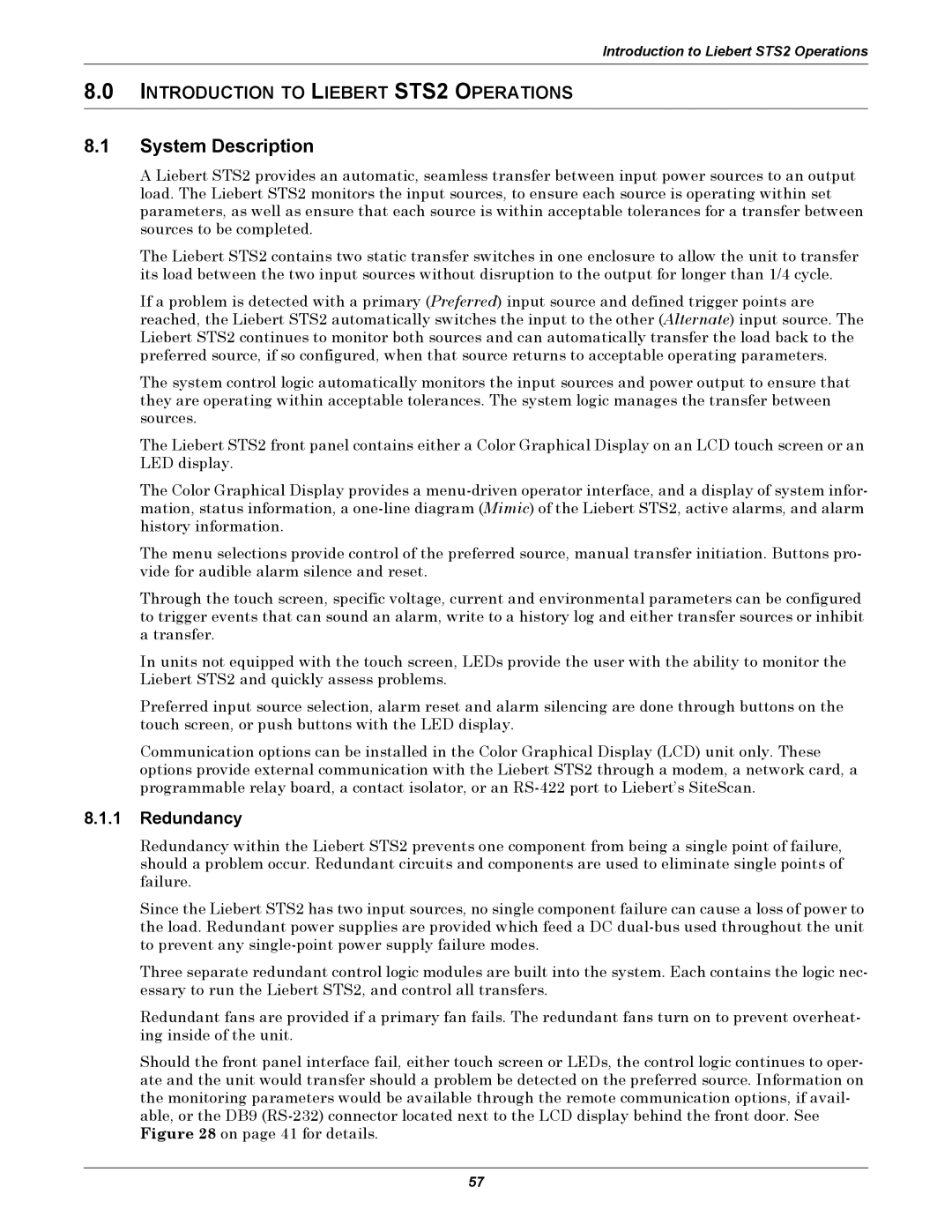 Emerson Static Transfer Switch user manual System Description, Introduction to Liebert STS2 Operations, Redundancy 