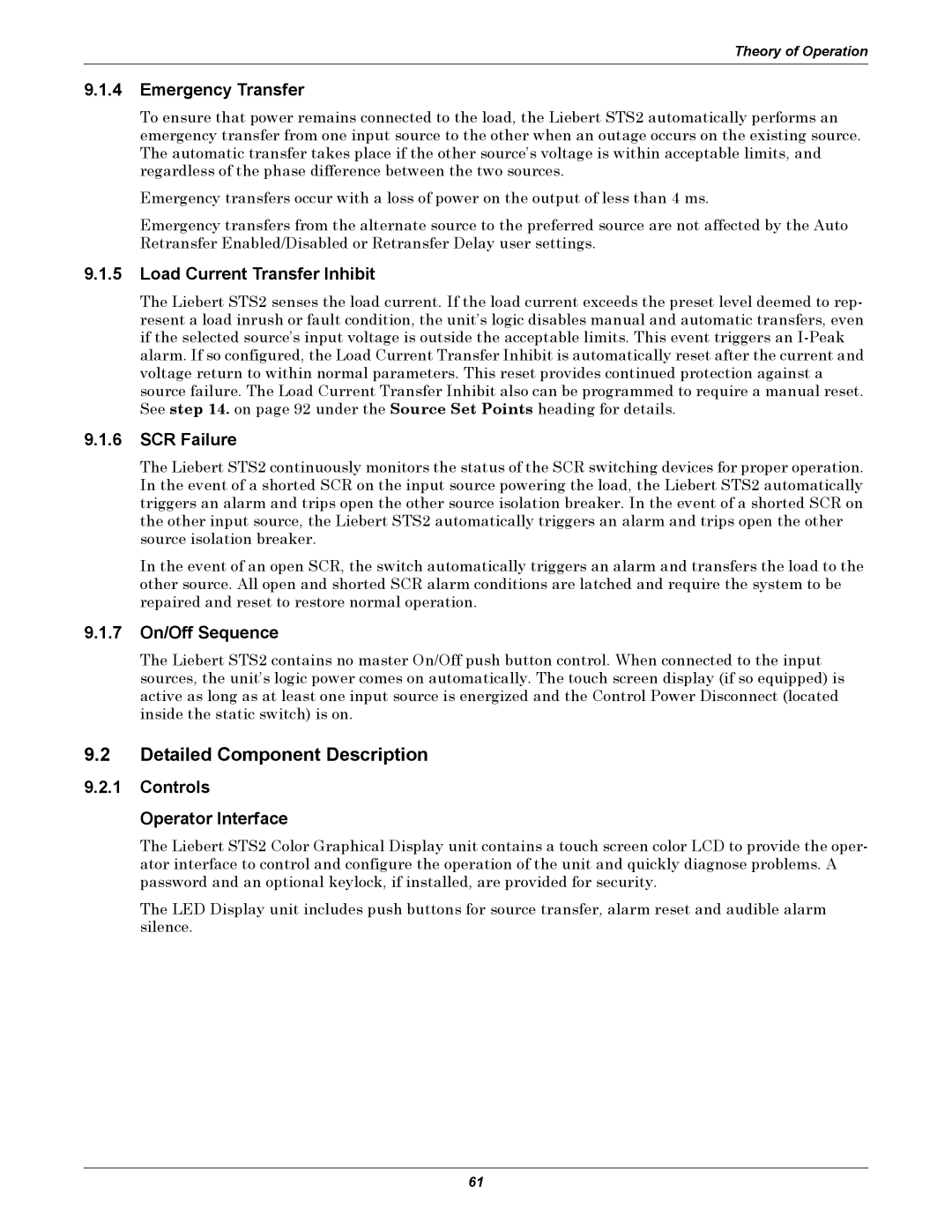 Emerson Static Transfer Switch user manual Detailed Component Description 