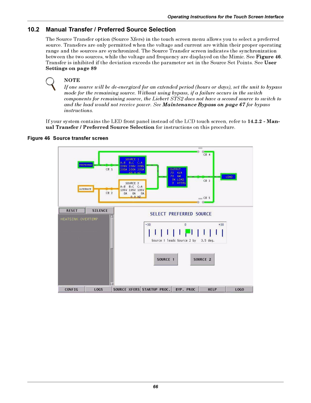 Emerson Static Transfer Switch user manual Manual Transfer / Preferred Source Selection, Settings on 