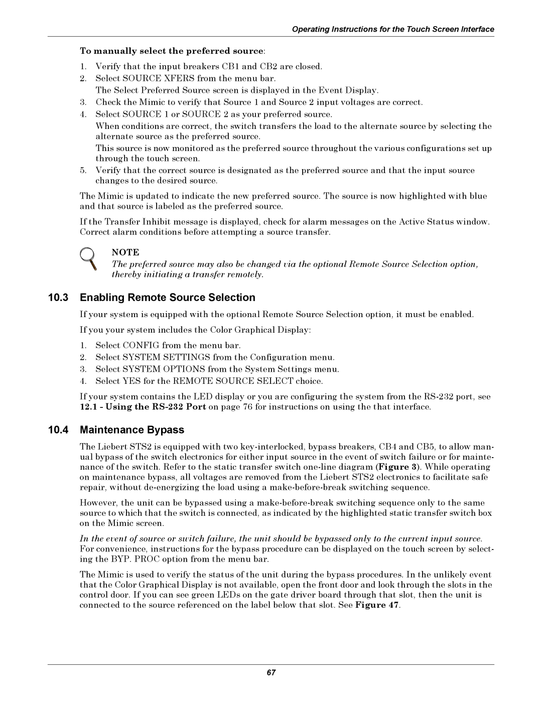 Emerson Static Transfer Switch user manual Enabling Remote Source Selection, Maintenance Bypass 