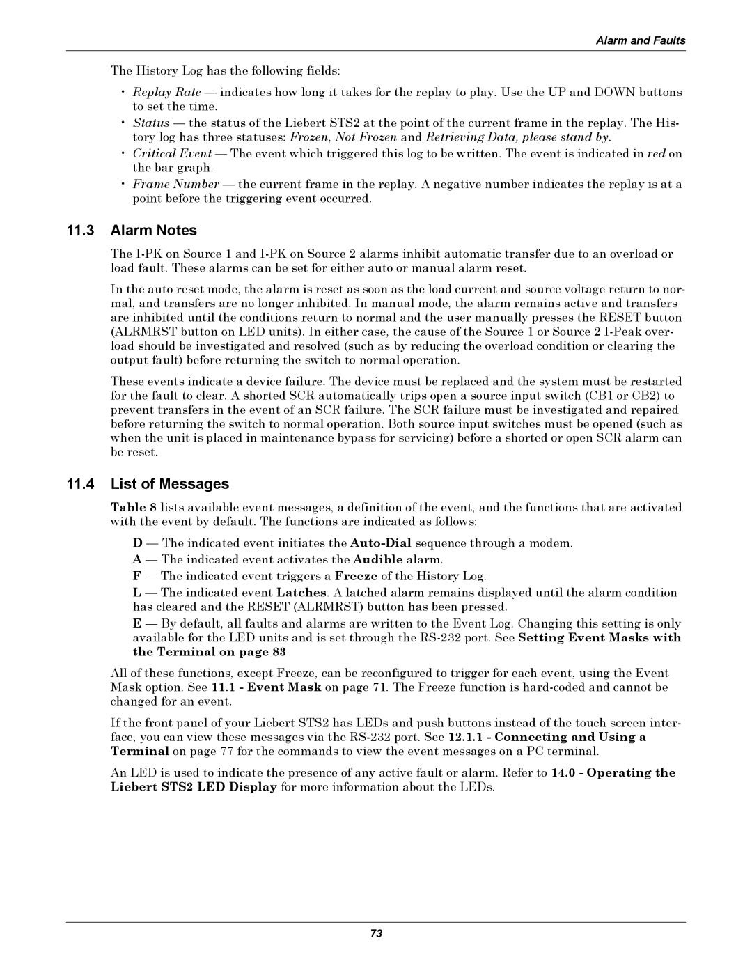 Emerson Static Transfer Switch user manual Alarm Notes, List of Messages 