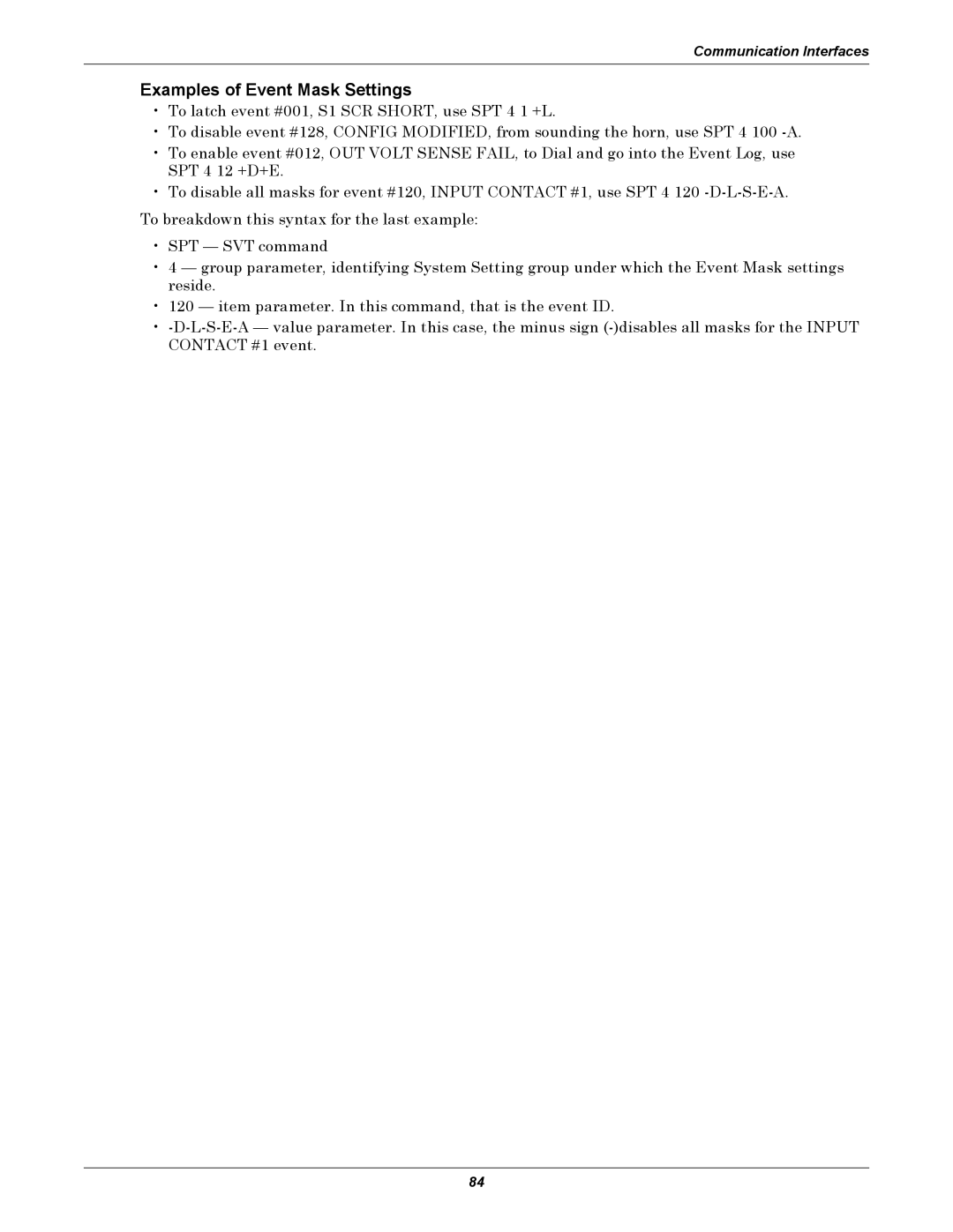 Emerson Static Transfer Switch user manual Examples of Event Mask Settings 