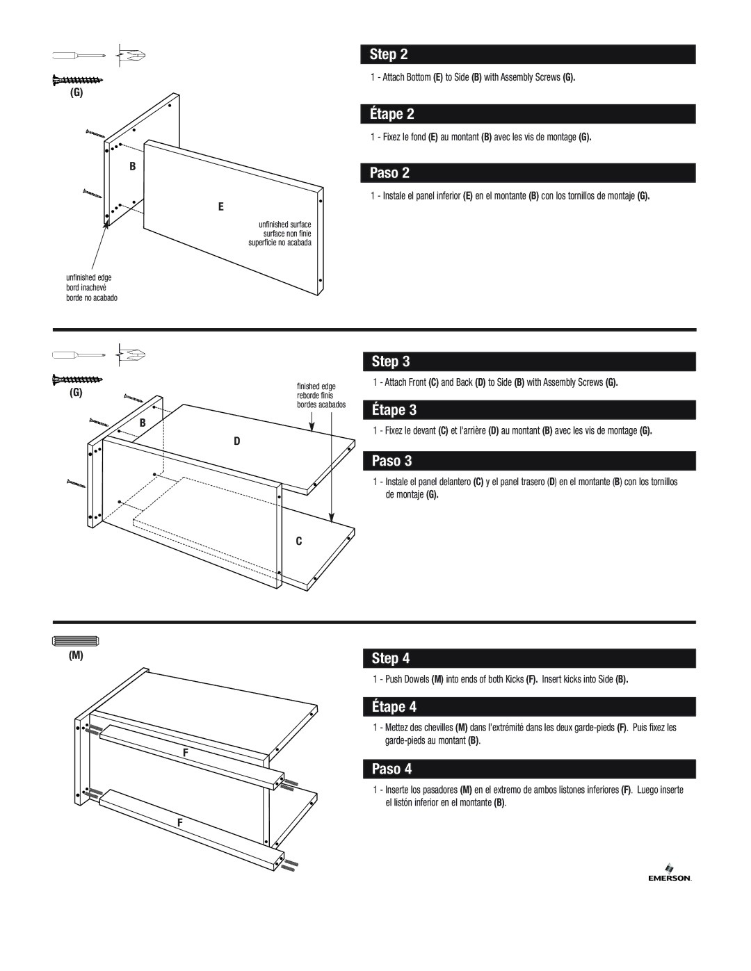 Emerson STCH manual Attach Bottom E to Side B with Assembly Screws G 