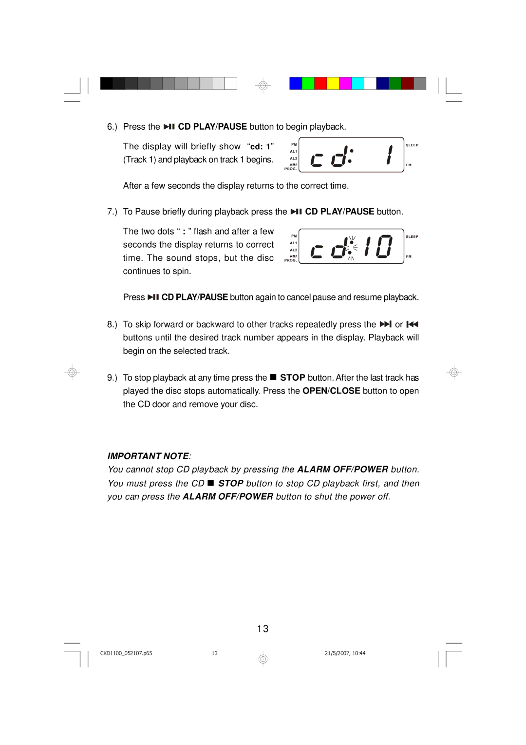 Emerson Stereo Radio, CKD1100, CKD1100BL, CKD1100GN, CKD1100PK owner manual Important Note 