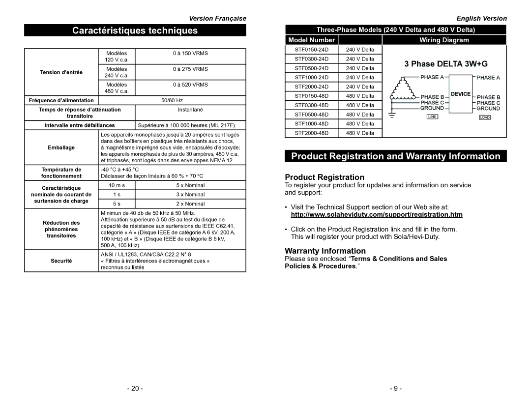 Emerson STF Series manual Caractéristiques techniques, Product Registration and Warranty Information 