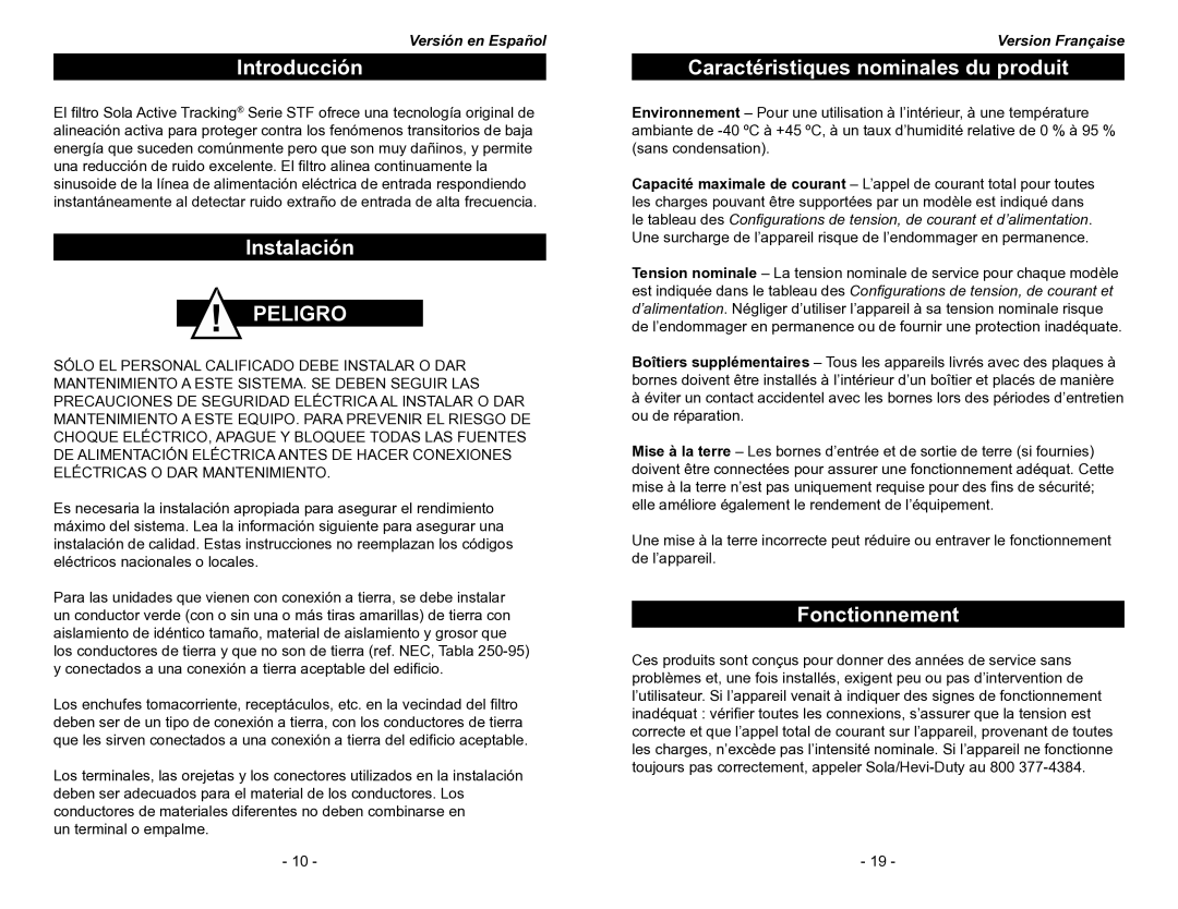 Emerson STF Series manual Introducción, Instalación, Caractéristiques nominales du produit, Fonctionnement 