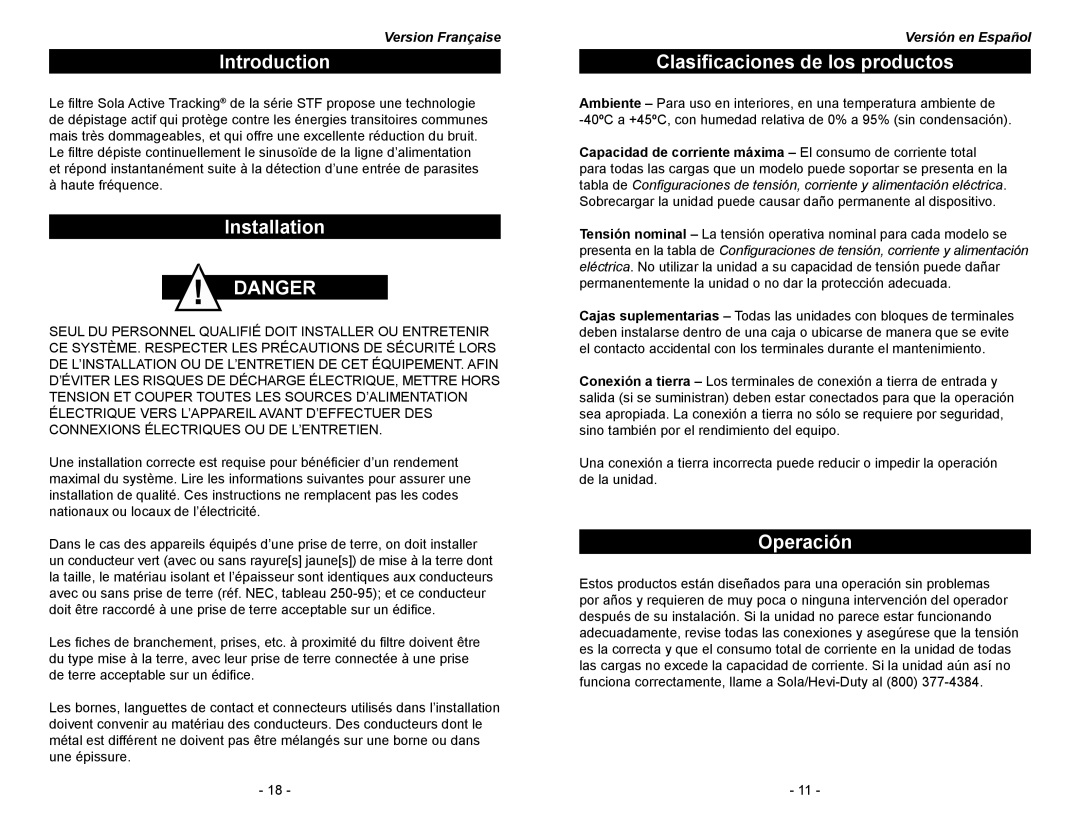 Emerson STF Series manual Clasificaciones de los productos, Operación 