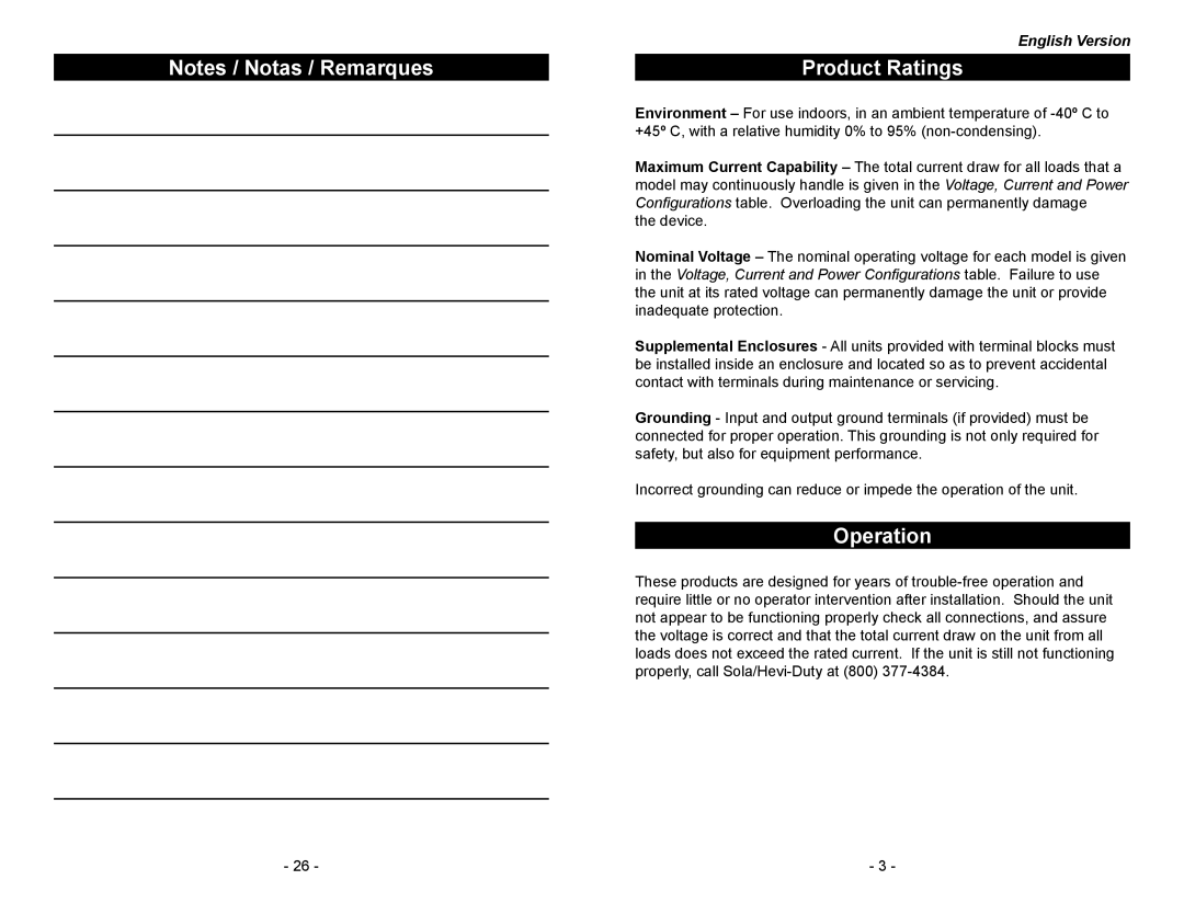 Emerson STF Series manual Product Ratings, Operation 