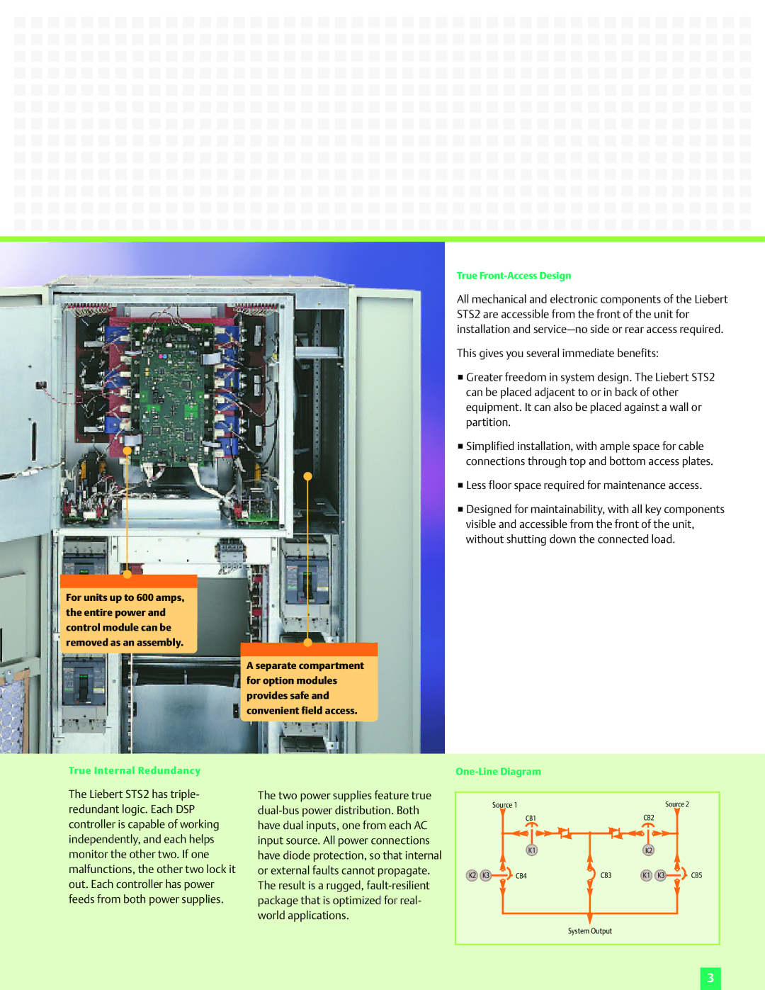 Emerson STS2 manual Less floor space required for maintenance access, True Front-Access Design 