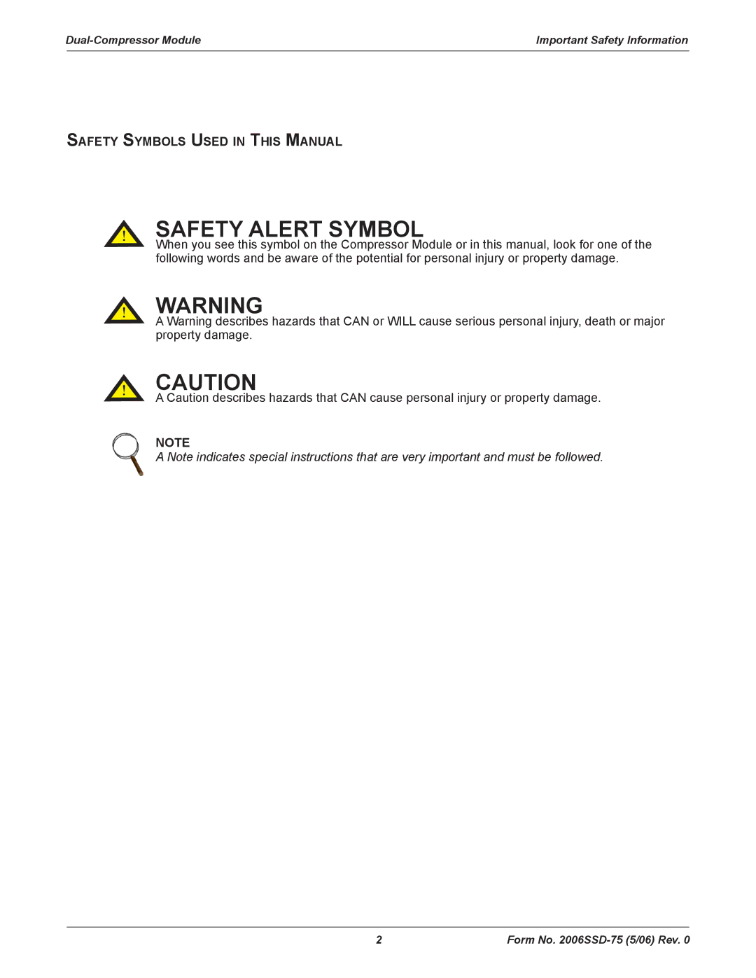 Emerson SZO44, SZV44, SZV32, SZO56 manual Safety Alert Symbol, Safety Symbols Used in This Manual 