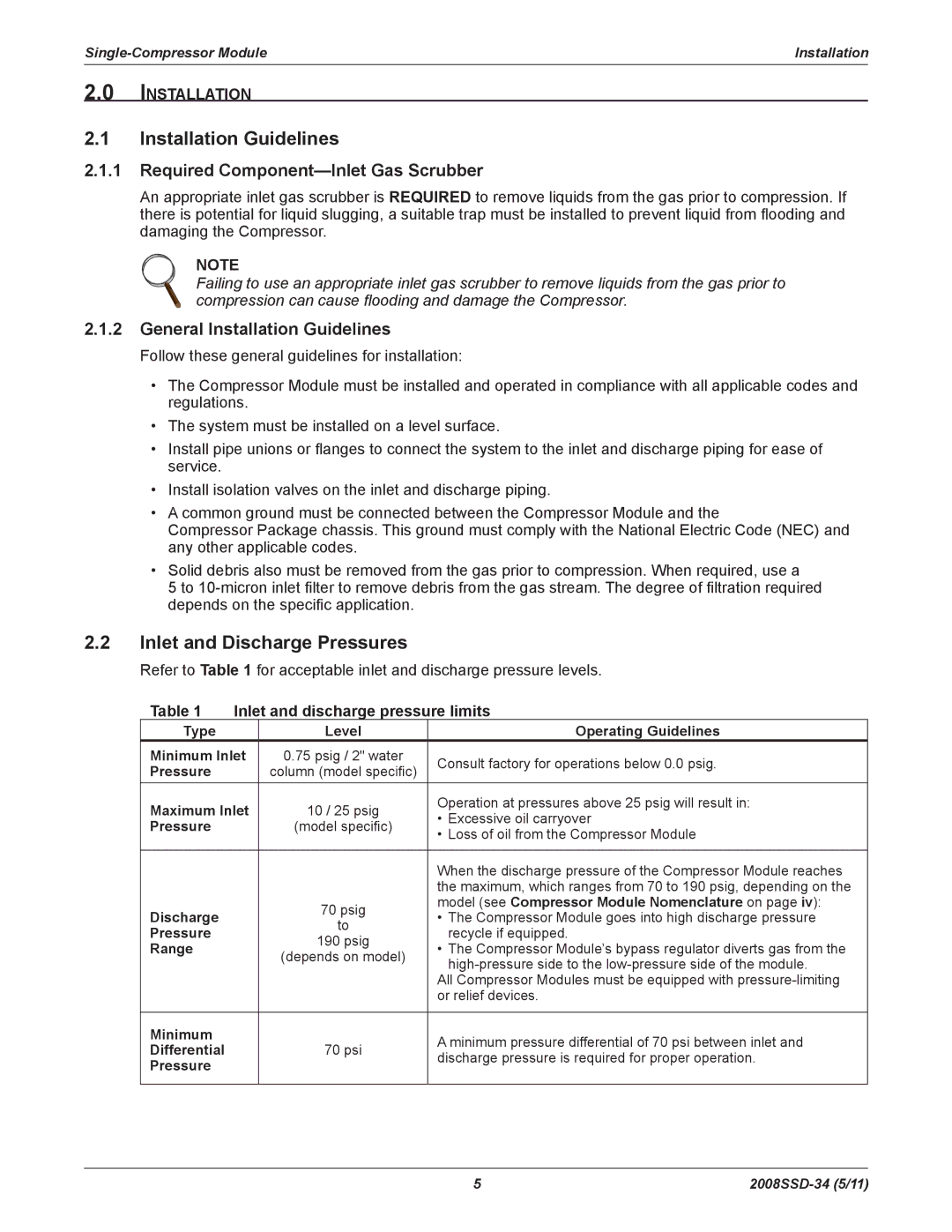 Emerson SZO22, SZV22 manual Installation Guidelines, Inlet and Discharge Pressures, Required Component-Inlet Gas Scrubber 