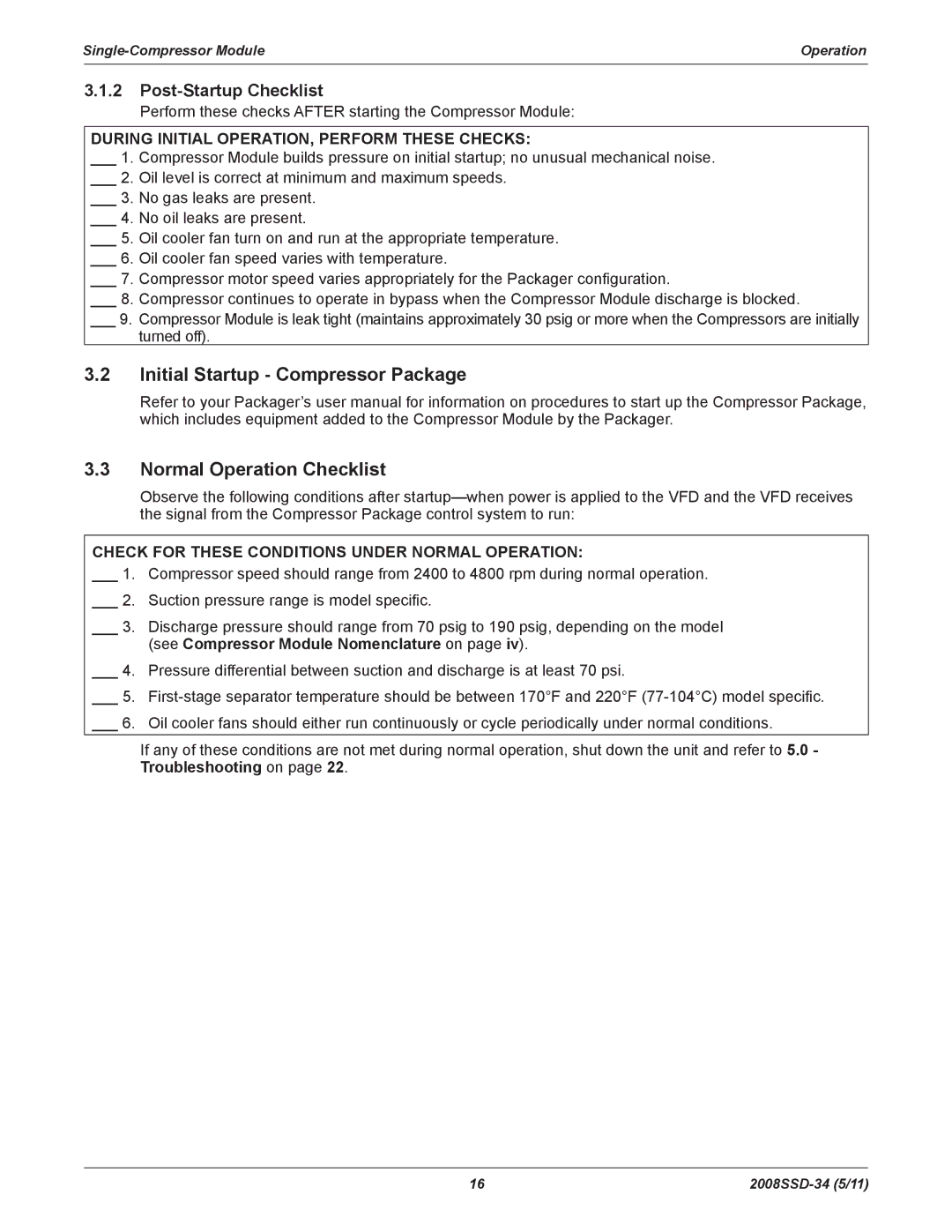 Emerson SZV22, SZO22 manual Post-Startup Checklist, During Initial OPERATION, Perform These Checks 