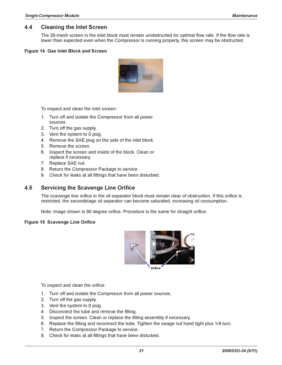 Emerson SZO22, SZV22 manual Cleaning the Inlet Screen, Servicing the Scavenge Line Orifice 