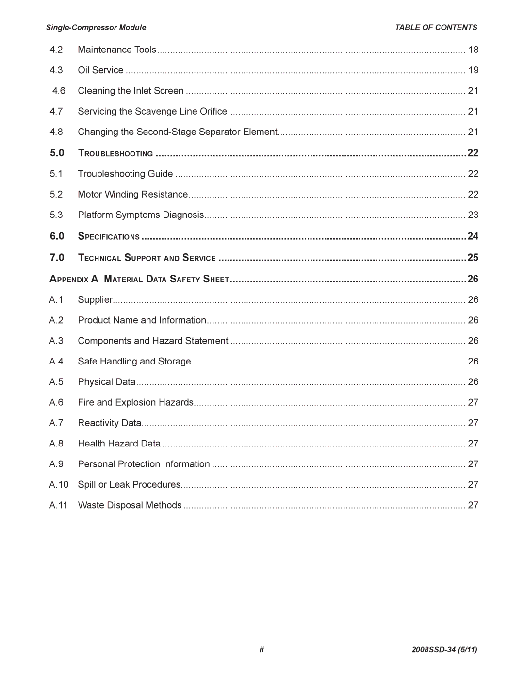 Emerson SZV22, SZO22 manual Table of Contents 