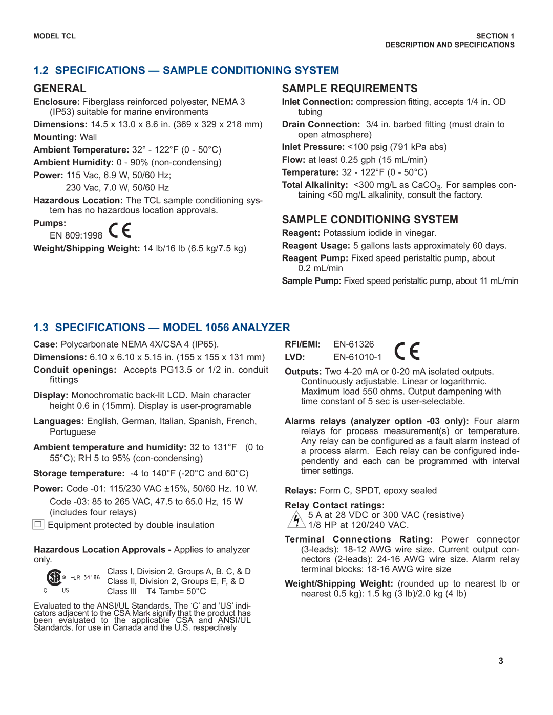 Emerson TCL instruction manual General, Sample Requirements, Sample Conditioning System 